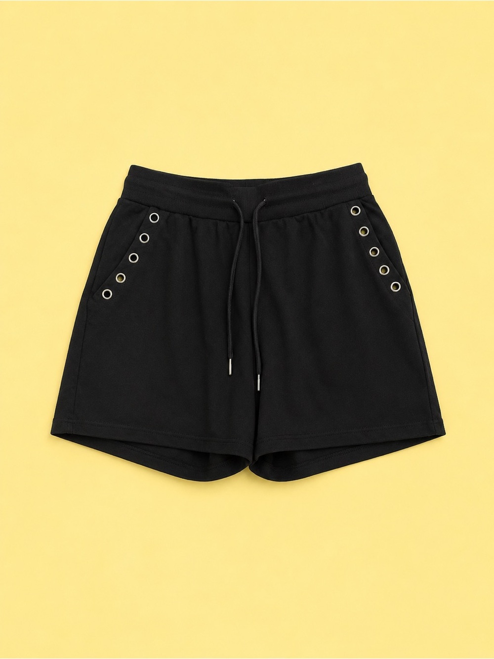 Adrienne Vittadini Black Eyelet Drawstring Athletic Shorts